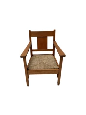 Art Deco Modernist Club Chair with Rush Seat, 1920s